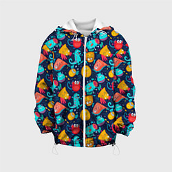 Куртка с капюшоном детская Мультяшные цветные монстрики, цвет: 3D-белый