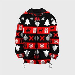Куртка с капюшоном детская Новогодний патерн с оленями и сантой, цвет: 3D-черный