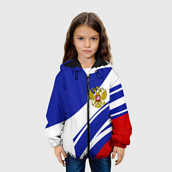 Куртка с капюшоном детская Герб России на абстрактных полосах, цвет: 3D-черный — фото 2
