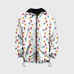 Куртка с капюшоном детская Новогодняя разноцветная гирлянда, цвет: 3D-черный