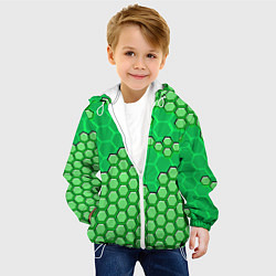 Куртка с капюшоном детская Зелёная энерго-броня из шестиугольников, цвет: 3D-белый — фото 2