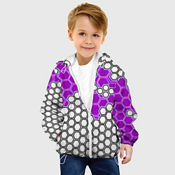 Куртка с капюшоном детская Фиолетовая энерго-броня из шестиугольников, цвет: 3D-белый — фото 2