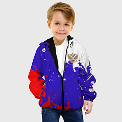 Куртка с капюшоном детская Российский герб на триколоре, цвет: 3D-черный — фото 2