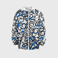 Куртка с капюшоном детская Синие кружевные узоры, цвет: 3D-белый