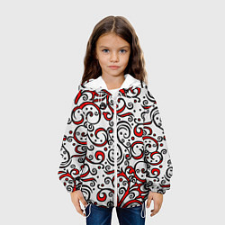 Куртка с капюшоном детская Красный кружевной узор, цвет: 3D-белый — фото 2