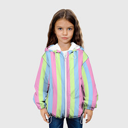Куртка с капюшоном детская Полосатый сине-зелёно-розовый, цвет: 3D-белый — фото 2