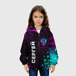 Куртка с капюшоном детская Сергей и неоновый герб России вертикально, цвет: 3D-черный — фото 2