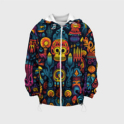 Куртка с капюшоном детская Паттерн в мексиканском фолк-стиле, цвет: 3D-белый