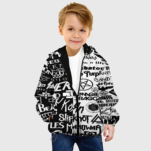 Детская куртка Логотипы лучших групп черно белый / 3D-Черный – фото 4