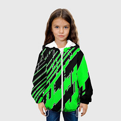 Куртка с капюшоном детская Зелёные линии на чёрном фоне, цвет: 3D-белый — фото 2