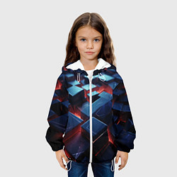 Куртка с капюшоном детская Синие плиты абстракция разлома, цвет: 3D-белый — фото 2