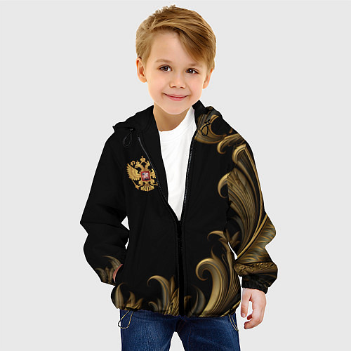 Детская куртка Герб России и золотистый узор / 3D-Черный – фото 4
