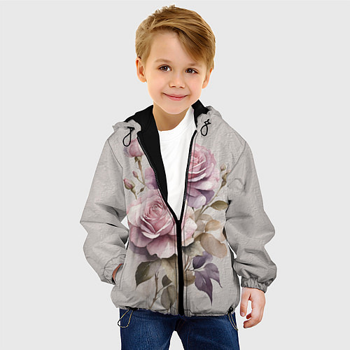 Детская куртка Нежные розовые розы на стене / 3D-Черный – фото 4