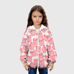 Куртка с капюшоном детская Узор с розовыми бантами в горошек, цвет: 3D-белый — фото 2