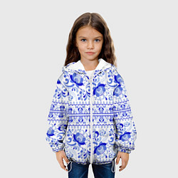 Куртка с капюшоном детская Новогодняя гжельская роспись цветами, цвет: 3D-белый — фото 2