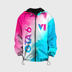 Куртка с капюшоном детская GTA 6 neon gradient style вертикально, цвет: 3D-черный