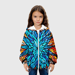Куртка с капюшоном детская Голубой витражный цветок, цвет: 3D-белый — фото 2
