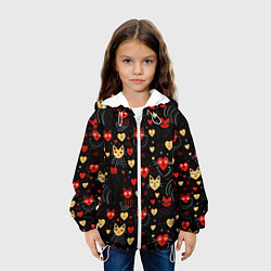 Куртка с капюшоном детская Паттерн с сердечками и котами валентинка, цвет: 3D-белый — фото 2