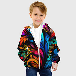 Куртка с капюшоном детская Паттерн с узорами на черном фоне, цвет: 3D-белый — фото 2