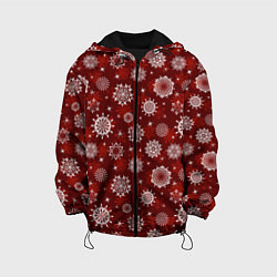 Куртка с капюшоном детская Snowflakes on a red background, цвет: 3D-черный