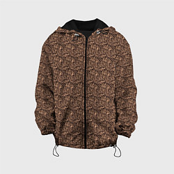 Куртка с капюшоном детская Ажурный коричневый паттерн, цвет: 3D-черный