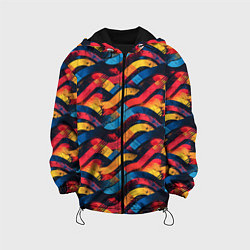 Куртка с капюшоном детская Разноцветные полосы волны, цвет: 3D-черный