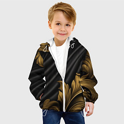 Куртка с капюшоном детская Лепнина золотые узоры на черной ткани, цвет: 3D-белый — фото 2