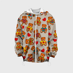 Куртка с капюшоном детская Мишки в свитерах и сердечки, цвет: 3D-белый