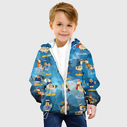 Куртка с капюшоном детская Паттерн чаек на полигональном синем, цвет: 3D-белый — фото 2