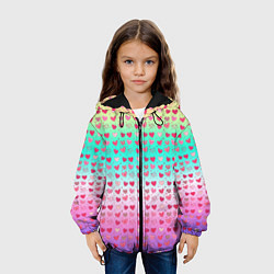 Куртка с капюшоном детская Паттерн сердечки на разноцветном фоне, цвет: 3D-черный — фото 2