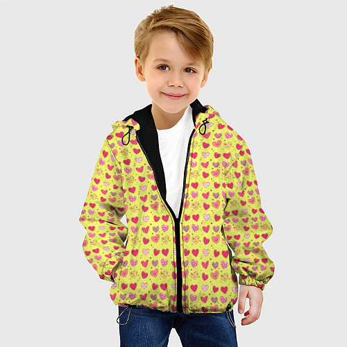 Детская куртка Сердечки на желтом - паттерн / 3D-Черный – фото 4