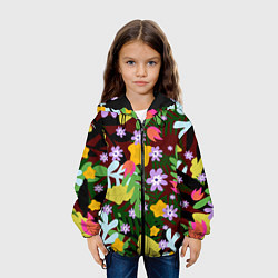 Куртка с капюшоном детская Гавайская цветочная расцветка, цвет: 3D-черный — фото 2