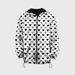 Куртка с капюшоном детская Черно-белые сердечки, цвет: 3D-черный