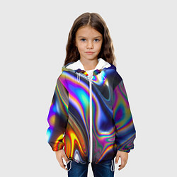 Куртка с капюшоном детская Жидкая голографическая бензиновая абстракция, цвет: 3D-белый — фото 2