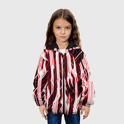 Куртка с капюшоном детская Красные неоновые полосы на чёрном фоне, цвет: 3D-черный — фото 2