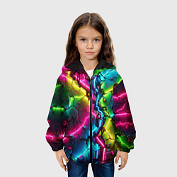 Куртка с капюшоном детская Трещина - неон, цвет: 3D-черный — фото 2