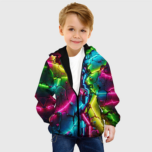 Детская куртка Трещина - неон / 3D-Черный – фото 4