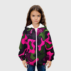 Куртка с капюшоном детская Яркий неоновый камуфляж фиолетовый и зеленый, цвет: 3D-белый — фото 2