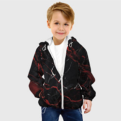 Куртка с капюшоном детская Черно-красный мрамор, цвет: 3D-белый — фото 2