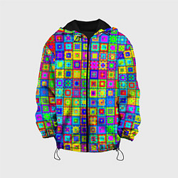 Куртка с капюшоном детская Узор из разноцветных квадратов, цвет: 3D-черный