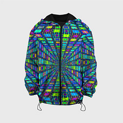 Куртка с капюшоном детская Абстрактный узор коридор из разноцветных квадратов, цвет: 3D-черный