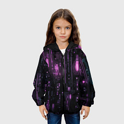 Куртка с капюшоном детская Киберпанк светящиеся фиолетовые элементы, цвет: 3D-черный — фото 2