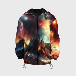 Куртка с капюшоном детская Space landscape with mountains, цвет: 3D-черный