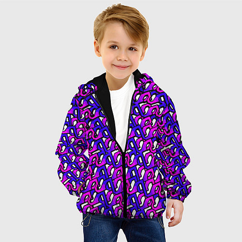 Детская куртка Фиолетовый узор и чёрная обводка / 3D-Черный – фото 4