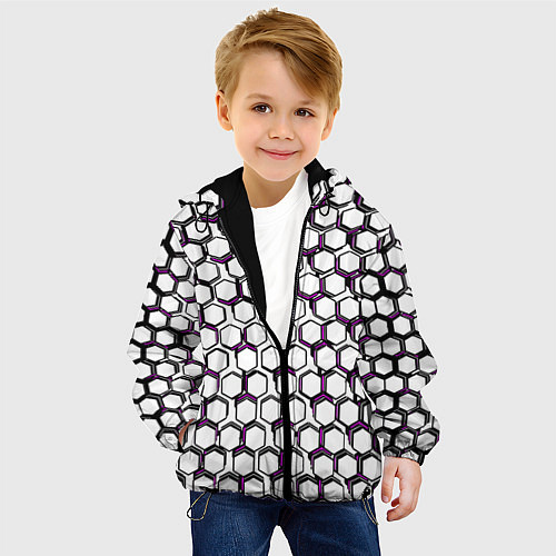 Детская куртка Киберпанк узор из шестиугольников розовый / 3D-Черный – фото 4