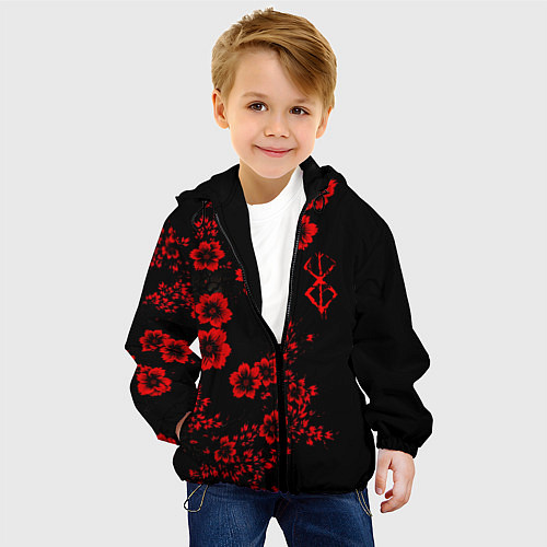 Детская куртка Клеймо жертвы из аниме Берсерк - красные цветы / 3D-Черный – фото 4