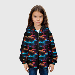 Куртка с капюшоном детская Разноцветные неоновые кубы, цвет: 3D-черный — фото 2