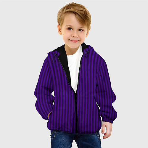 Детская куртка Яркий фиолетовый в полоску / 3D-Черный – фото 4