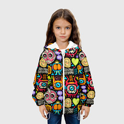 Куртка с капюшоном детская Feel good every day motivation monsters pattern, цвет: 3D-белый — фото 2