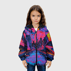 Куртка с капюшоном детская Город в психоделических цветах, цвет: 3D-черный — фото 2